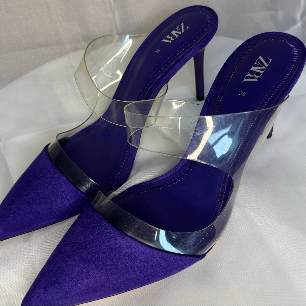 ZARA Purple Heels with Clear Straps | Size 39 / US 8.5